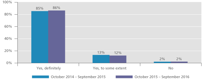 Graph displaying the patient rating of pain control at QEHB